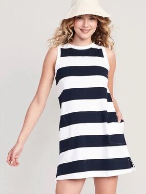 Old Navy Navy & White Striped Sleeveless Shift Dress